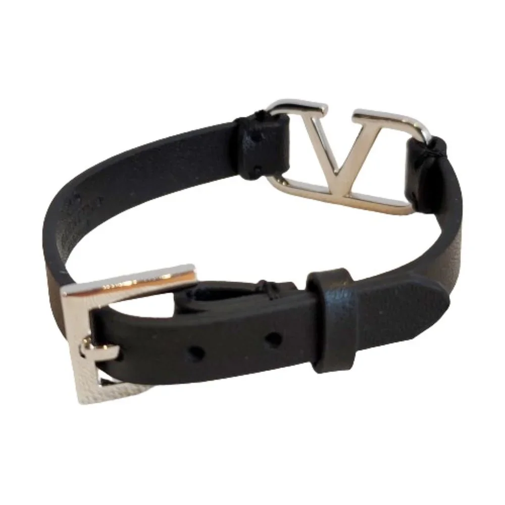 Valentino Garavani V-Logo Signature Leather Bracelet Silver Hardware - Picture 4 of 6